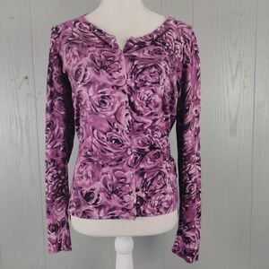 Talbots Cardigan Sweater Womens S Purple Roses Whimsigoth Fairy Grunge Academia